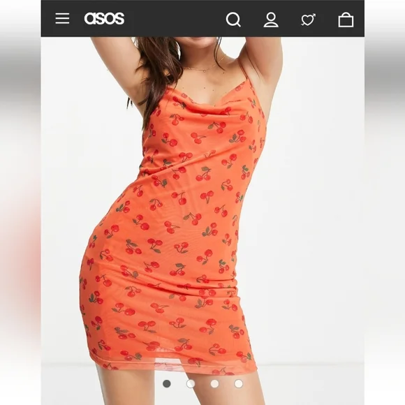 Asos Cherry Mesh Cowl Dress Size US 14 NWOT - Picture 1 of 15